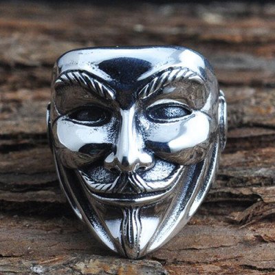 Men's Sterling Silver V for Vendetta Mask Ring