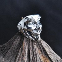 Men's Sterling Silver V for Vendetta Mask Ring
