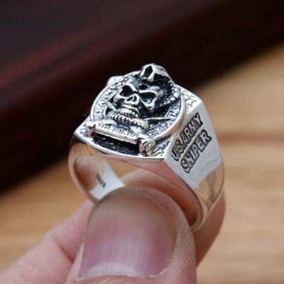 Men's Sterling Silver US Army Sniper Ring