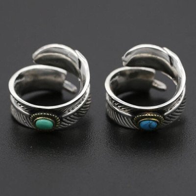 Men's Sterling Silver Turquoise Feather Wrap Ring
