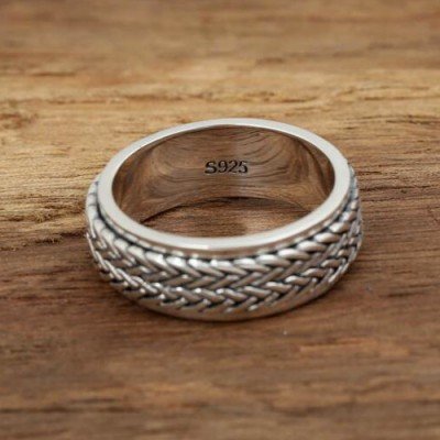 Men's Sterling Silver Tire Pattern Spinner Ring