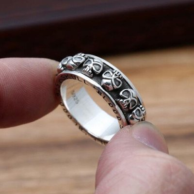 Men's Sterling Silver Blood Skull Spinner Ring