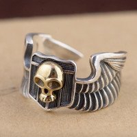 Men's Sterling Silver Eagle Wings Skull Ring