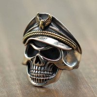 Men's Sterling Silver Eagle Hat Skull Ring