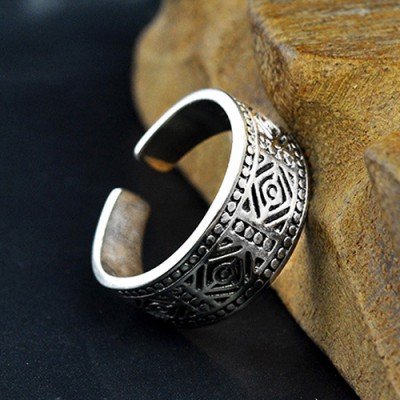 Men's Sterling Silver Oriental Totem Wrap Ring