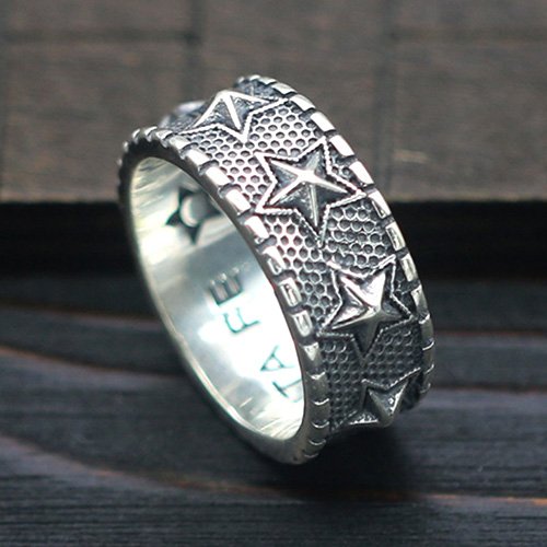 Men's Sterling Silver Stars Band Ring