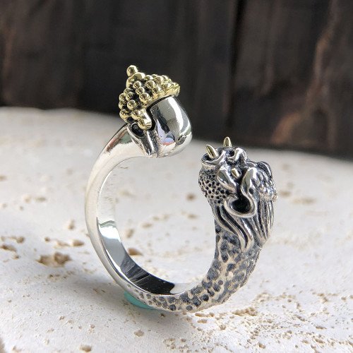 Men's Sterling Silver Buddha and Devil Ring