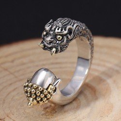 Men's Sterling Silver Buddha and Devil Ring