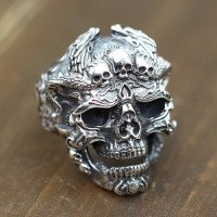 Men's Sterling Silver Dragon Skull Ring