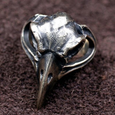 Men's Sterling Silver Raven Skull Ring