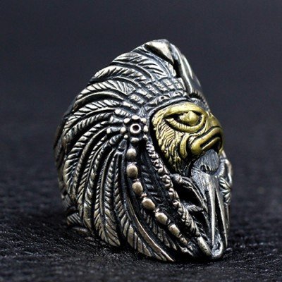Men's Sterling Silver Indian Chief Eagle Ring