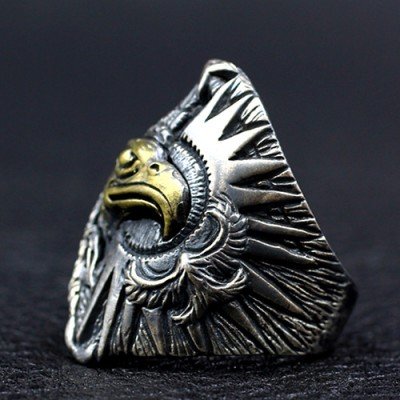 Men's Sterling Silver Indian Chief Eagle Ring