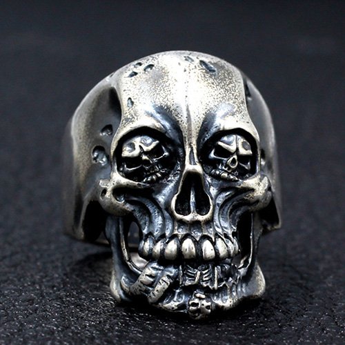Men's Sterling Silver Skull Eyes Skull Ring