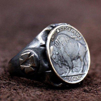 Men's Sterling Silver Buffalo Coin Ring