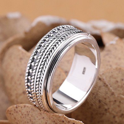 Men's Sterling Silver Wheat Pattern Spinner Ring