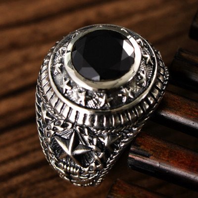 Men's Sterling Silver Stars Obsidian Ring