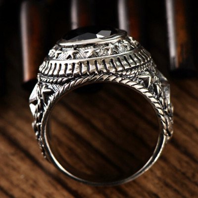 Men's Sterling Silver Stars Obsidian Ring