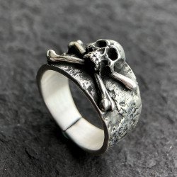 Men's Fine Silver Skull and Crossbones Ring