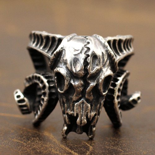 Men's Sterling Silver Goat Skull Ring
