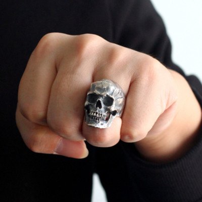 Men's Sterling Silver Buck Teeth Skull Ring