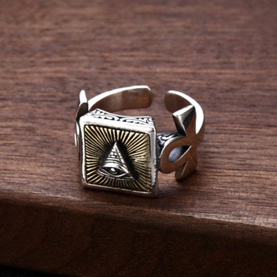 Men's Sterling Silver All-Seeing Eye Square Ring