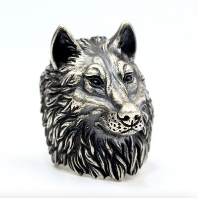Men's Sterling Silver Wolf Head Ring