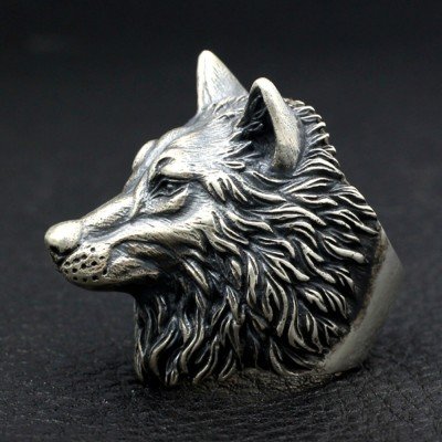 Men's Sterling Silver Wolf Head Ring
