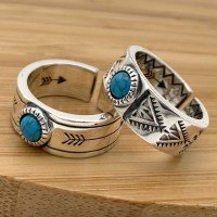 Men's Sterling Silver Indian Pattern Turquoise Ring