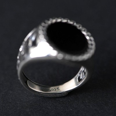 Men's Sterling Silver Black Agate Signet Ring
