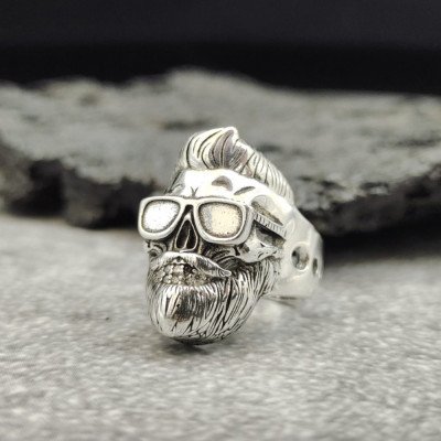 Men's Sterling Silver Skull with Glasses Ring