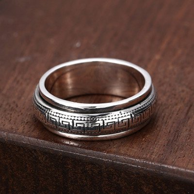 Men's Sterling Silver Oriental Pattern Spinner Ring