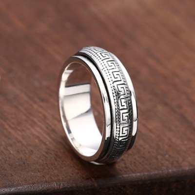 Men's Sterling Silver Oriental Pattern Spinner Ring