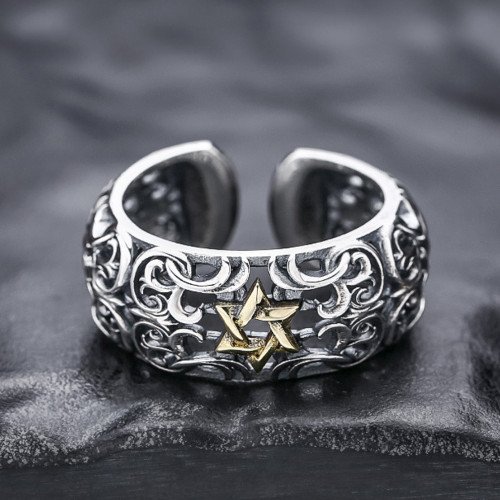 Men's Sterling Silver Star of David Ivy Pattern Ring