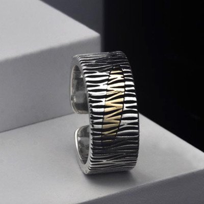 Men's Sterling Silver Bark Pattern Ring