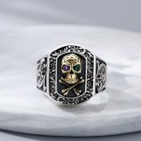 Men's Sterling Silver Ivy Pattern Skull Ring