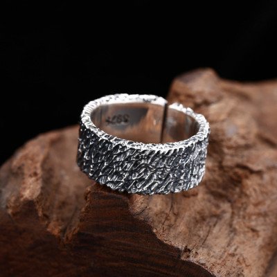 Men's Sterling Silver Rock Texture Ring
