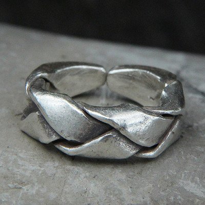 Sterling Silver Wide Strip Braided Pinkie Ring