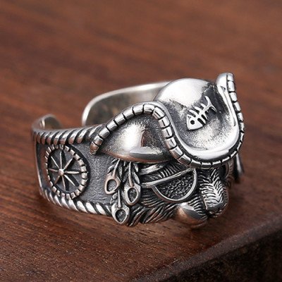 Sterling Silver Pirate Cat Ring