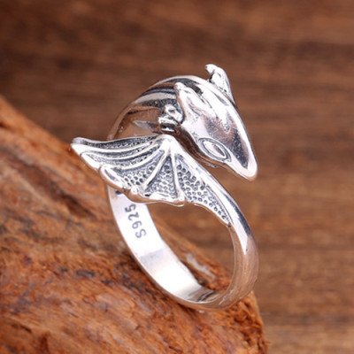 Sterling Silver Flying Dragon Ring