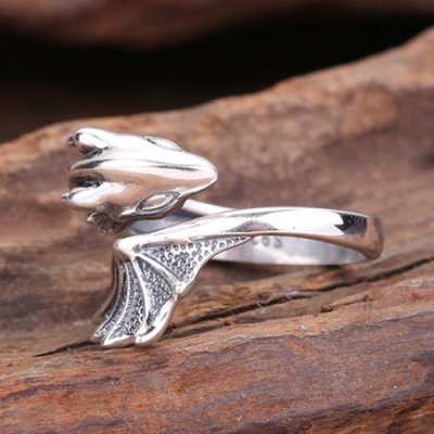 Sterling Silver Flying Dragon Ring
