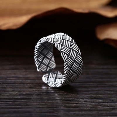 Fine Silver Braided Pattern Pinky Ring