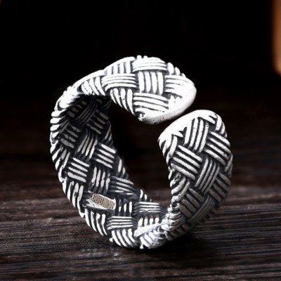 Fine Silver Braided Pattern Pinky Ring