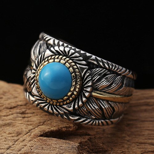 Sterling Silver Turquoise Feather Ring
