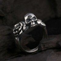 Sterling Silver Rose and Skull Ring