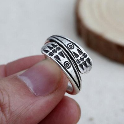 Women's Sterling Silver Oxidized Totem Wrap Ring